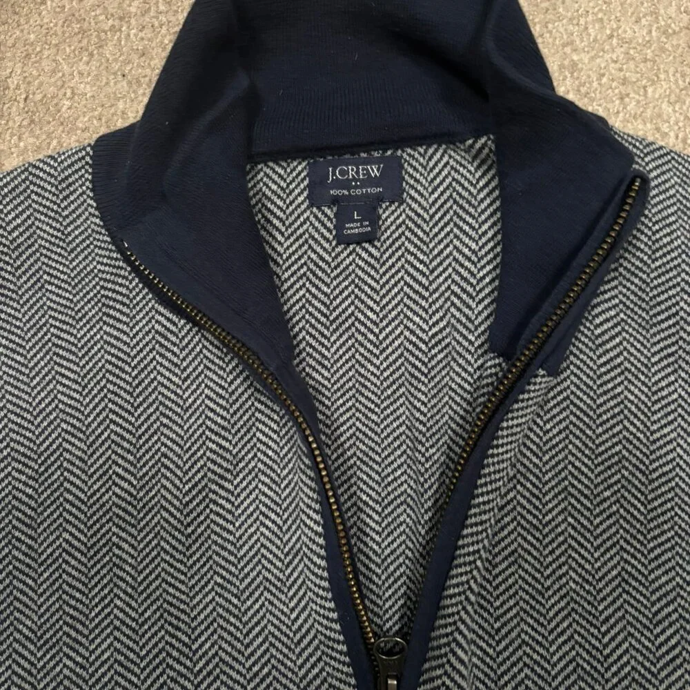 J .Crew Blue And Grey  Herringbone 1/4 Zip Pullover Long Sleeve Sweater For Men